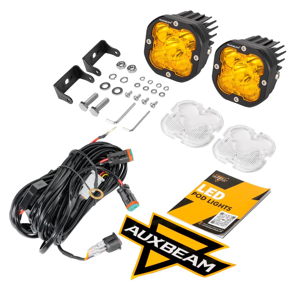 AUXBEAM 6 Types 3 Inch LED Pod Lights White & Amber Spot / Flood / Combo Driving Work Light for ATV SUV Truck Pickup Boat