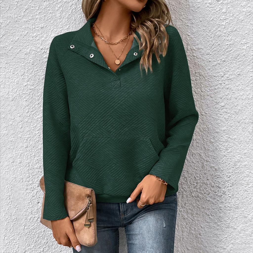 Casual Solid Textured Long Sleeve Sweatshirt Simple Versatile European American Style Pullover Top For Crossborder