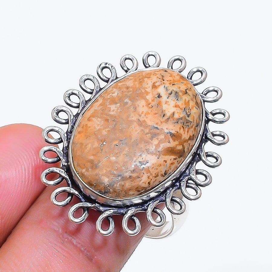 Natural Picture Jasper Gemstone 925 Sterling Silver Jewelry Ring Size 10 ZS-1236