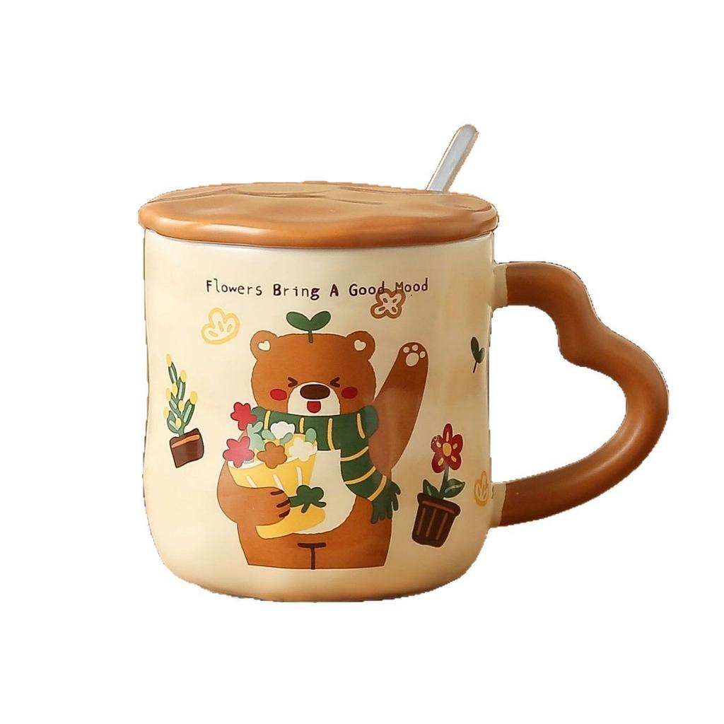 Creative and Cute Bear Mugs with LIDS Couple Cups with High Appearance Standards  Ceramic Cups Home Drinking Cups  Office Coffee Cups