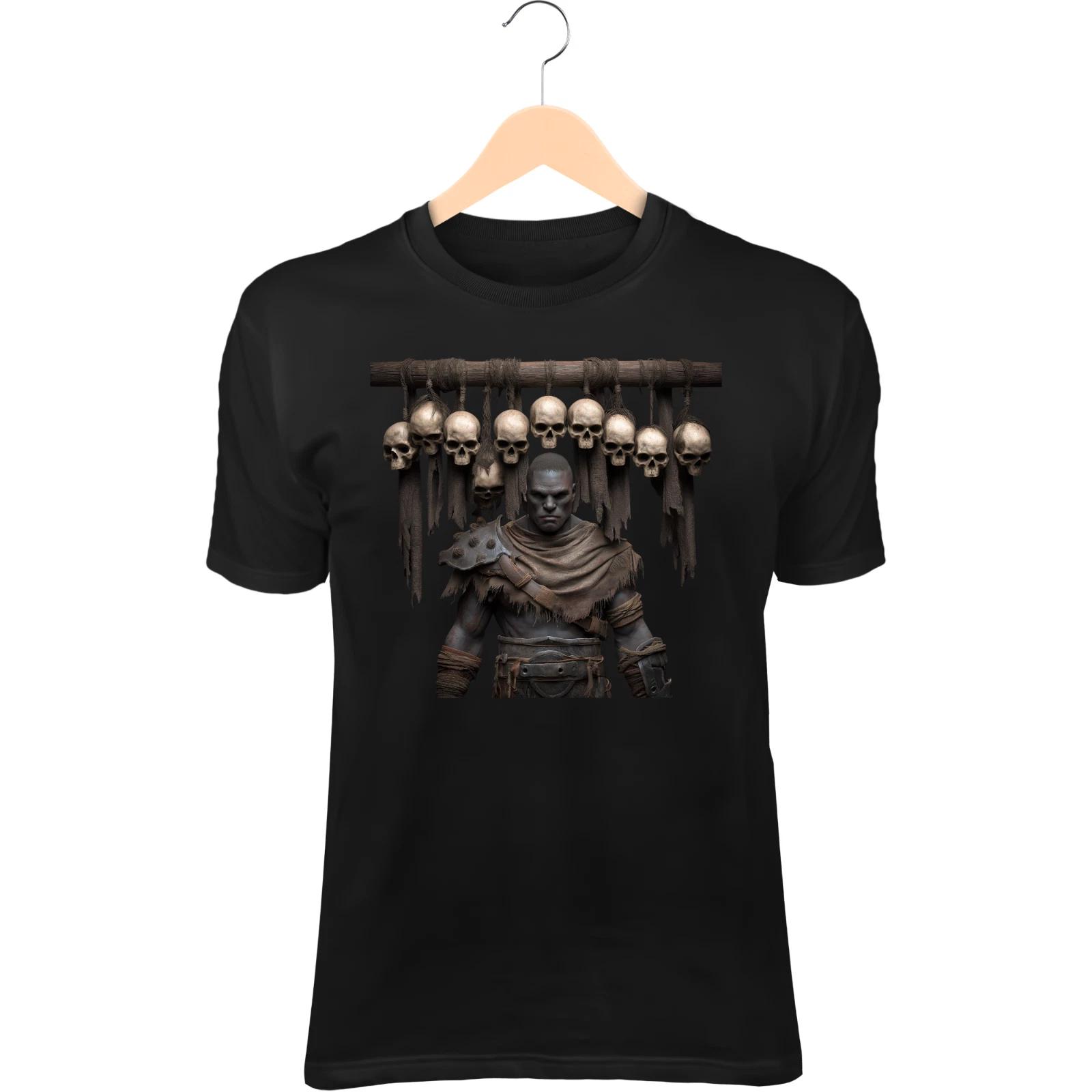 

Skull Hunter T-Shirt – Bone Trophies, Primitive Weapons, Torn Leather S