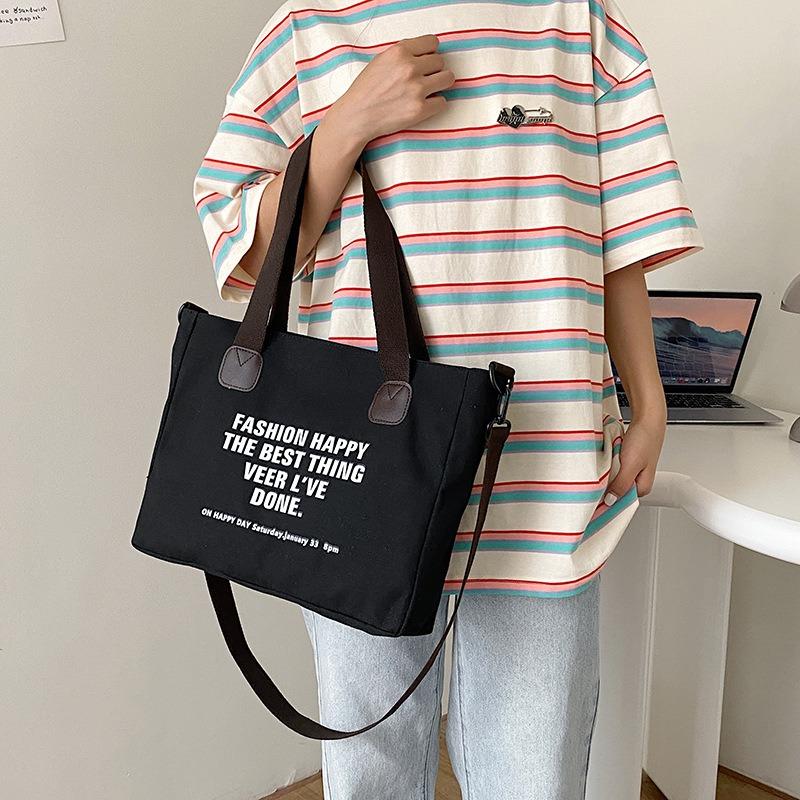 Women's Canvas Bag College Style Shoulder Crossbody Tide Bag Class Commuter Large Capacity Tote Bag Tide Storage