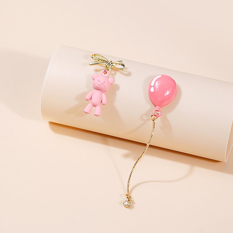 Asymmetrical Cartoon Balloon Bear Earrings, Cute Rainbow Rabbit Cat Cake Daisy Angel Stud Earrings