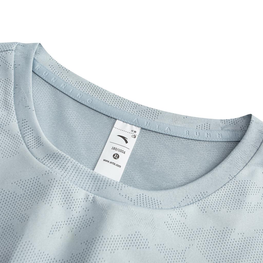 Anta Running Series Short Sleeve Knitted Shirt Summer T-Shirt Men tops Medium-Gray Heather-Gray 952625109-2