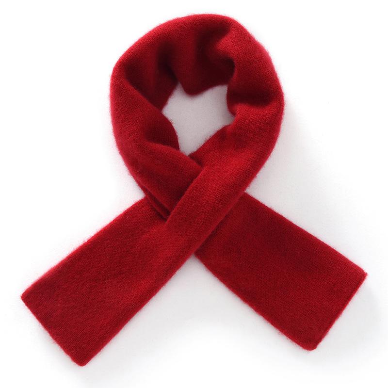 100% Wool Scarf Women Short Style Neck Protection Warm Autumn Winter Perforated Versatile Color-blocked Knitted Small Scarf