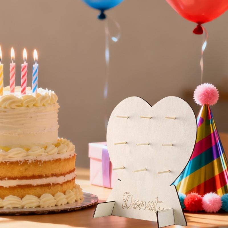 2Pcs Heart Shaped Cake Display Rack Wooden Cake Dessert Holder Stand for Kids Birthday Baby Shower Wedding Decoration