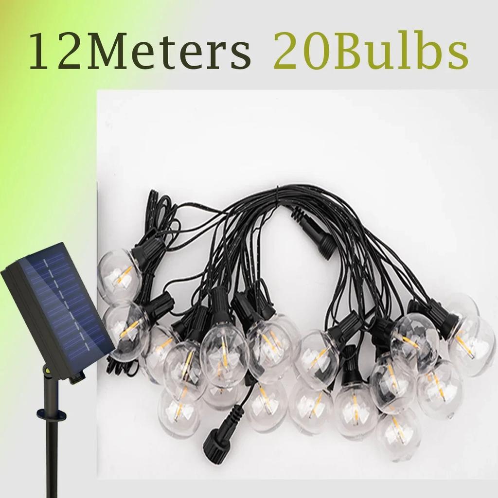Solar Led G40 Globe Christmas Garland Street Fairy String Light Wedding Bulb Outdoor Lamp For Party Holiday Garden Light