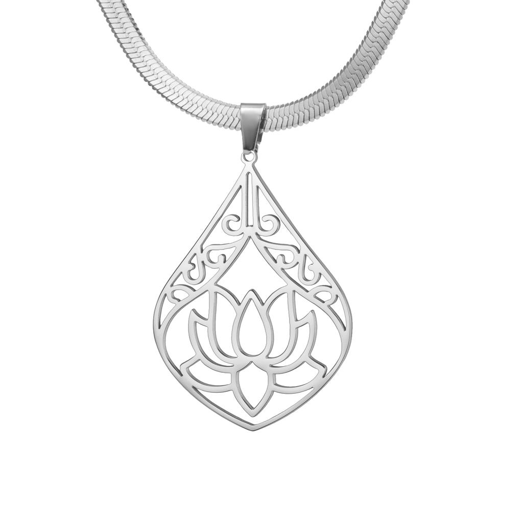LIKGREAT Lotus Pendant Necklace Lotus Flower Double Layer Choker Stainless Steel Buddhist Yoga Meditation Jewelry Gift for Women