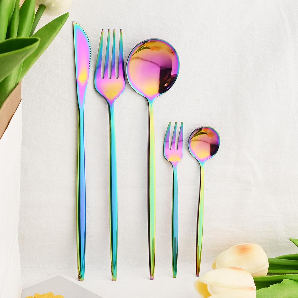 6People Gold Cutlery Set Mirror Stainless Steel Dinnerware Set Knife Cake Fork Tea Spoon Silverware Flatware Party Western Kitchen Tableware