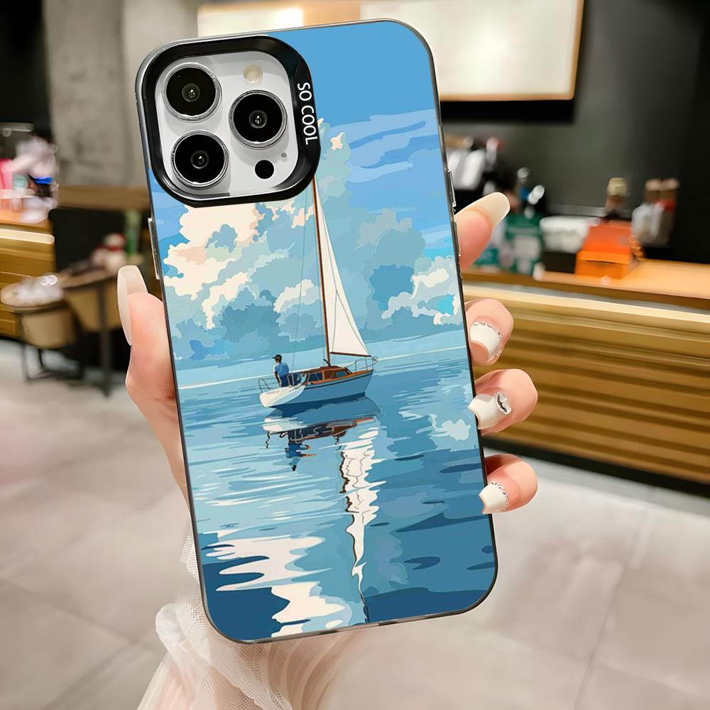 

Sailing Ship Boat Phone Case For iPhone 16,15,14,13,12,11,Pro,Max,Plus,Mini,XS,SE Anti Fall Black Matte Hard Bumper iPhone14pro