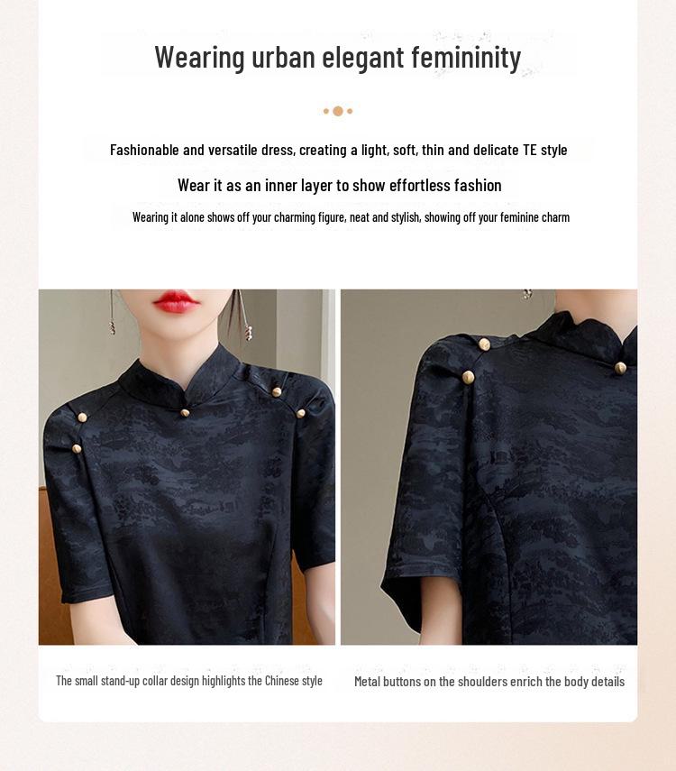 Women's Summer Stand Collar Cheongsam: Slim, Versatile, Retro Satin Long Dress