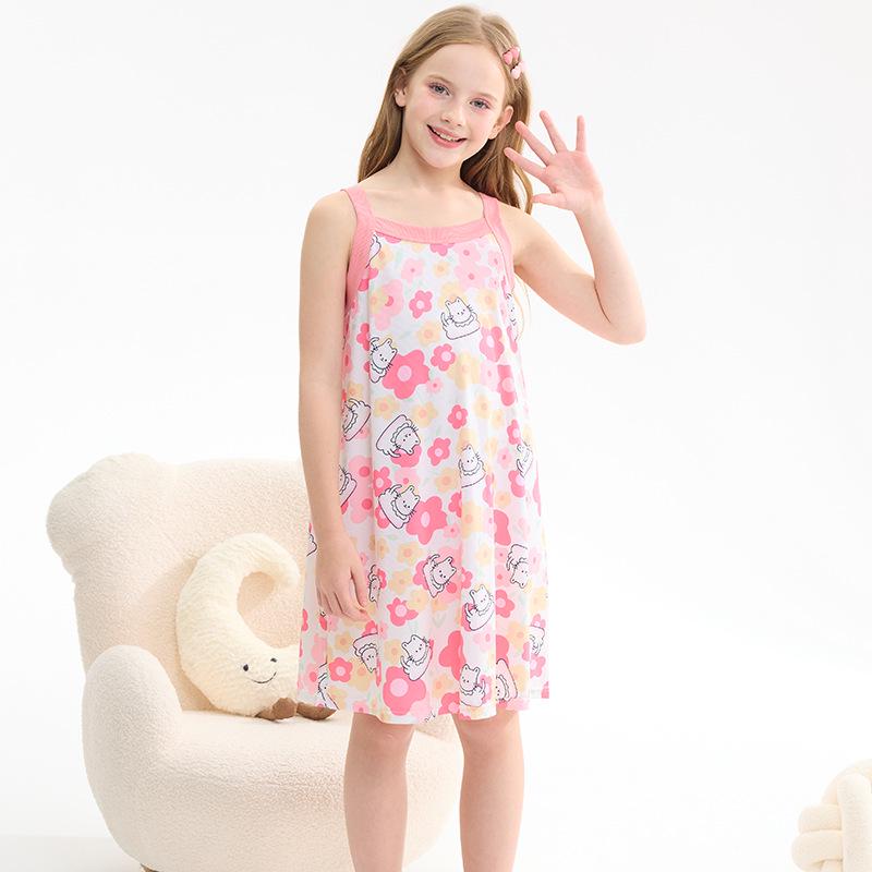

2024 Summer Ice Silk Princess Dress for Girls - Fashionable and Lightweight Nightgown 110cm