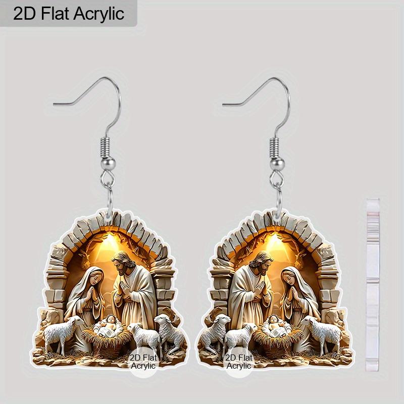 

2D Плоский узор Рождества Девы Марии Христианский дух Религиозная живопись Акриловые серьги Ювелирные украшения для женщин