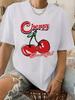 Cherry Print Womens Tshirt Women Loose Comfortable Tee Red Cherries Graphic Daily Streetwear Fashion Soft Top T Shirt