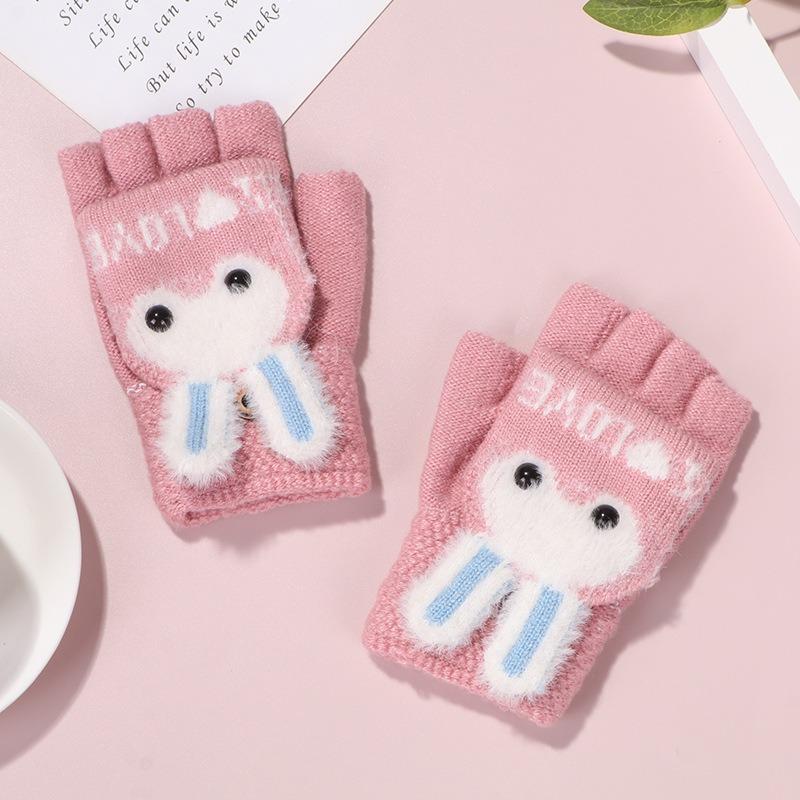 Yuan Autumn and Winter Go Out To Write Homework Comfortable, Warm and Cold-proof Cute Imitation Mink Bunny Children Flip Gloves