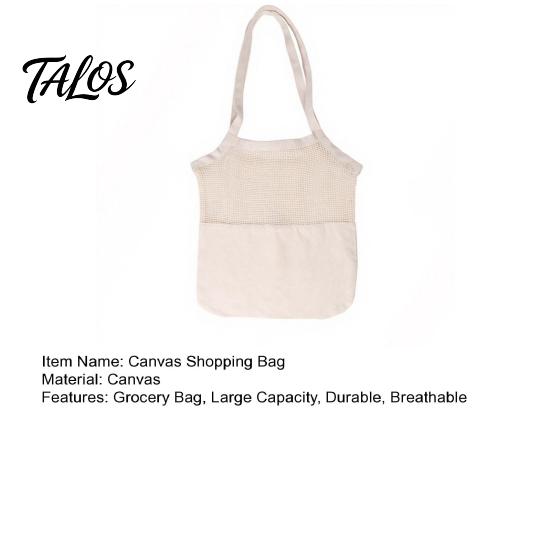 Canvas Shopping Bag, Breathable Mesh Splicing Design, with Reinforced Straps Grocery Tote, for Fruits Vegetables Bread Snacks