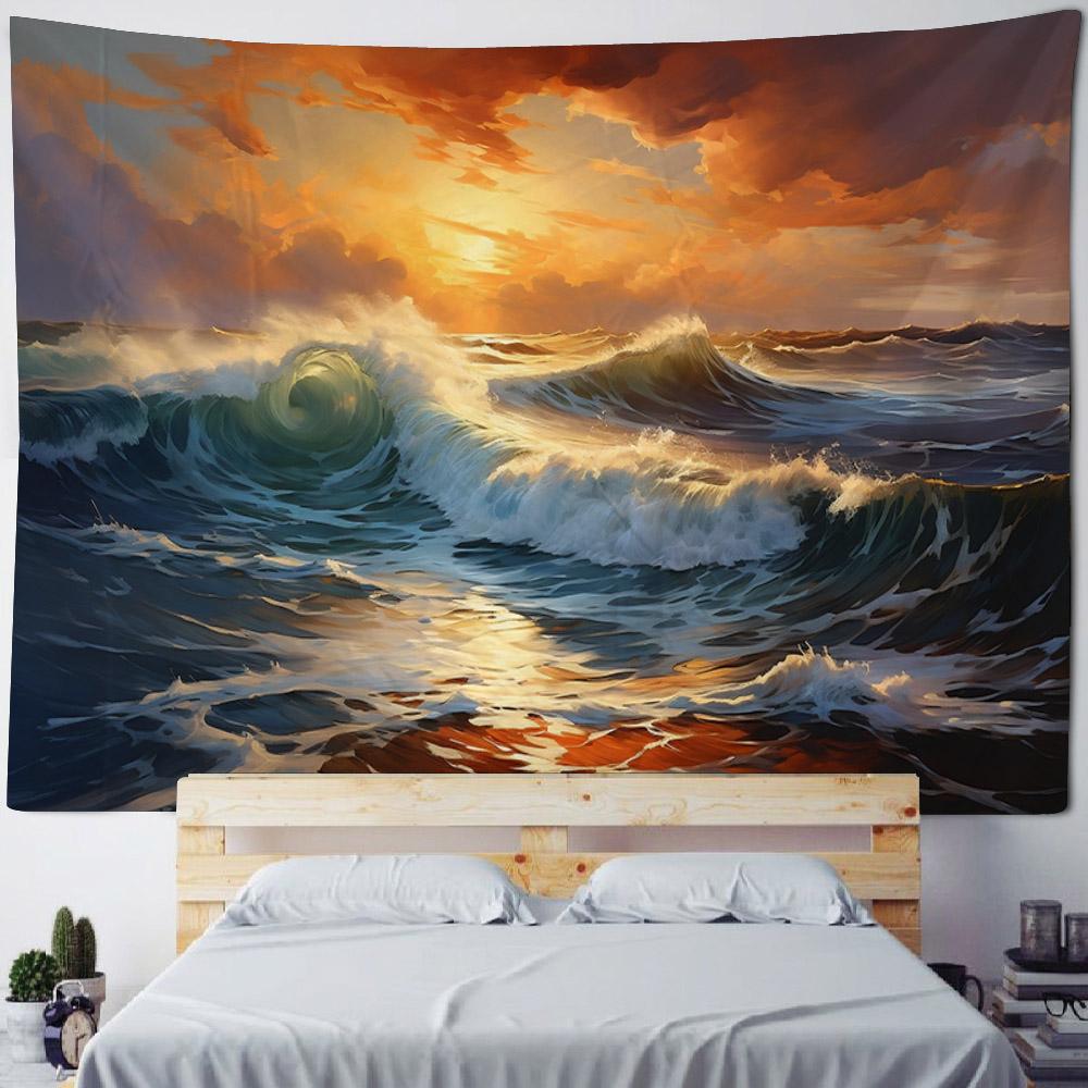 Sea View Oil Painting Tapestry Wall Hanging Living Room Bedroom Office Aesthetic Decoration Mural Home Background Hanging Cloth