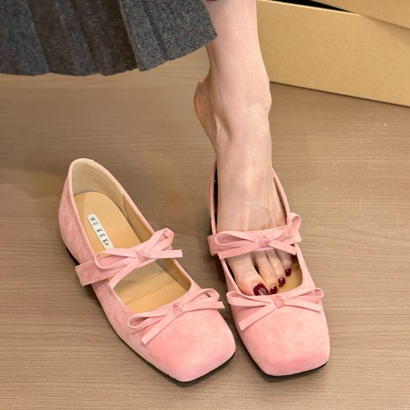 Women's Inner Increase Heel Shoes Spring New Square Head Shallow Mouth Suede Butterfly Knot Non-slip Heel Shoes
