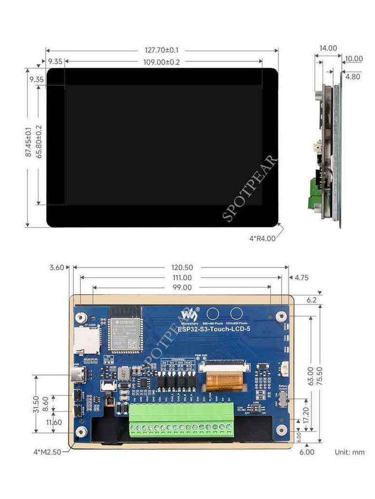 5-Zoll ESP32-S3 LCD Touch Display mit HMI, CAN, RS485, I2C, Sensorschnittstelle und LVGL