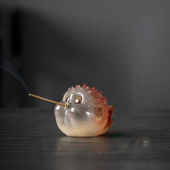 Pufferfish Incense Stick Holder Resin Globefish Tea Pet Figurine Incense Burner Home Office Tea Room Table Decoration Ornament