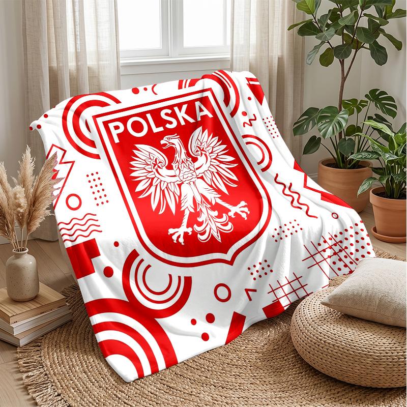 Poland Football Printed Flannel Blanket Skin Friendly Warm Decorative Throw for Indoor Couch Bed Daily Use