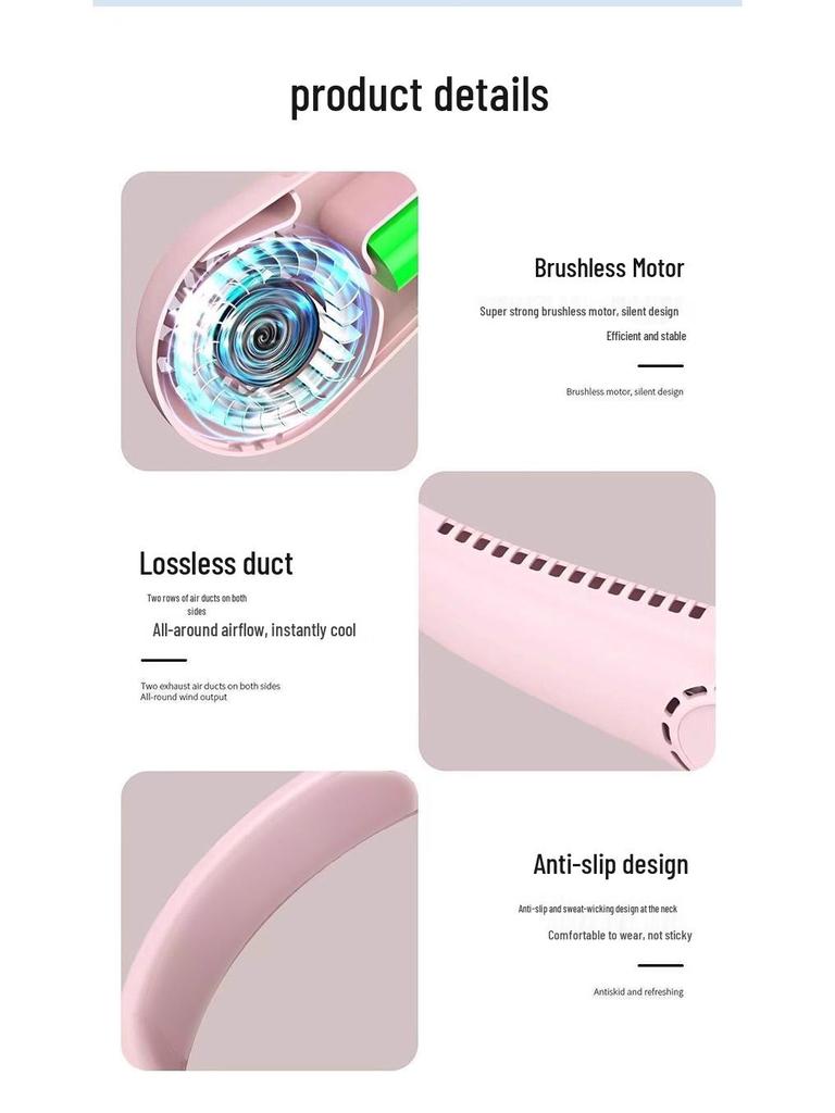 2024 Ultra-Quiet Rechargeable Neck Fan: Portable, Cooling, and Kid-Friendly