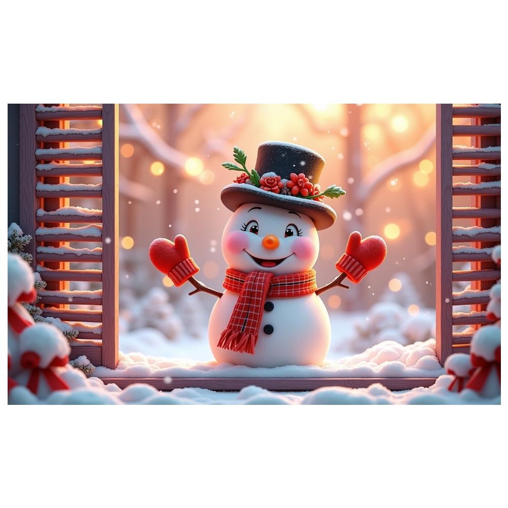 Snowman Banner Black Top Hat Christmas Decoration Banner Winter Banner Cute Snowman For Indoor Use Xmas Event Winter Celebration