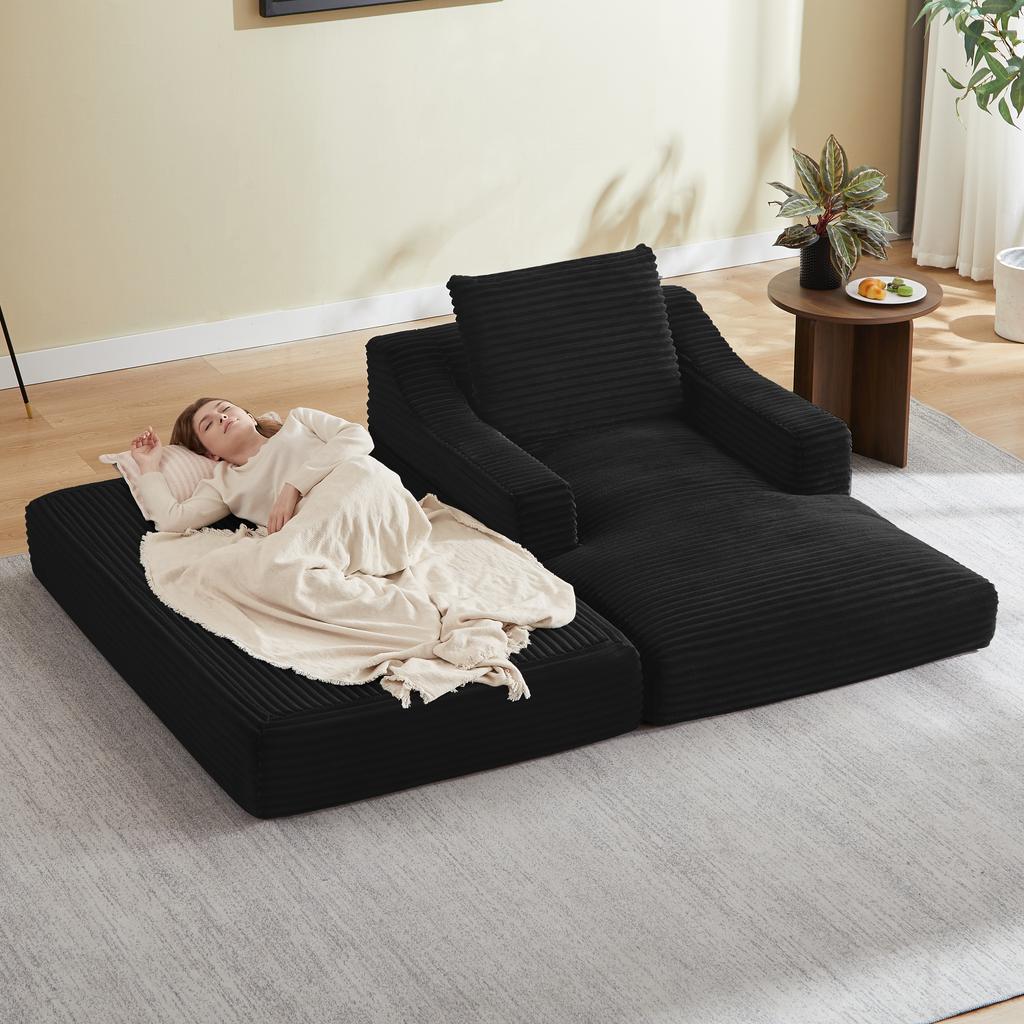Divano Senza Schienale, Sedia a Sdraio Pigra Minimalista Moderna in Velluto a Coste, Design a Doppio Strato, Espandibile in Letto