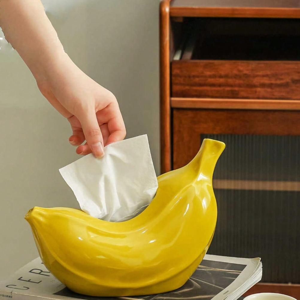 Creative Banana Tissue Box Ceramic Tissue Case Living Room Coffee Table Napkin Holder Dining Table Decoration Bedroom Ornament