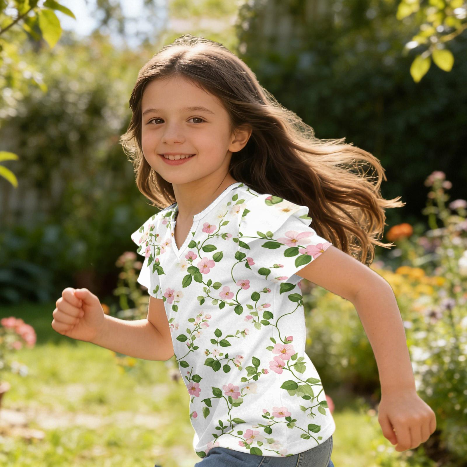 

Girls V-Neck Ruffle Tee - Short Sleeve Summer Blouse 140 білий