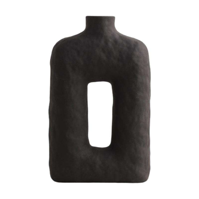 

Artisanal Wabi Sabi Ceramics Vases Natural Textured Finish Hollowout Square Flower Arrangement Container Home Accent чорний