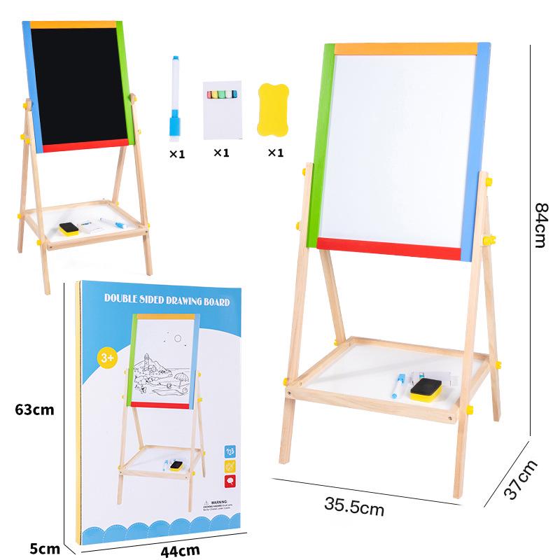 Kids' Double-Sided Magnetic Liftable Wooden Easel - Colorful Art & Drawing Toy