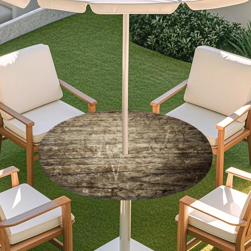 Copritavolo Rotondo da Esterno con Effetto Legno Impermeabile Orlo Elastico Per Patio Giardino Sala da Pranzo
