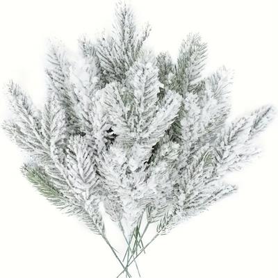 10PCS Flocking Green Artificial Pine Branches DIY Wreath Plastic Simulation Ceder Branches Photo Props Christmas Pine Stem