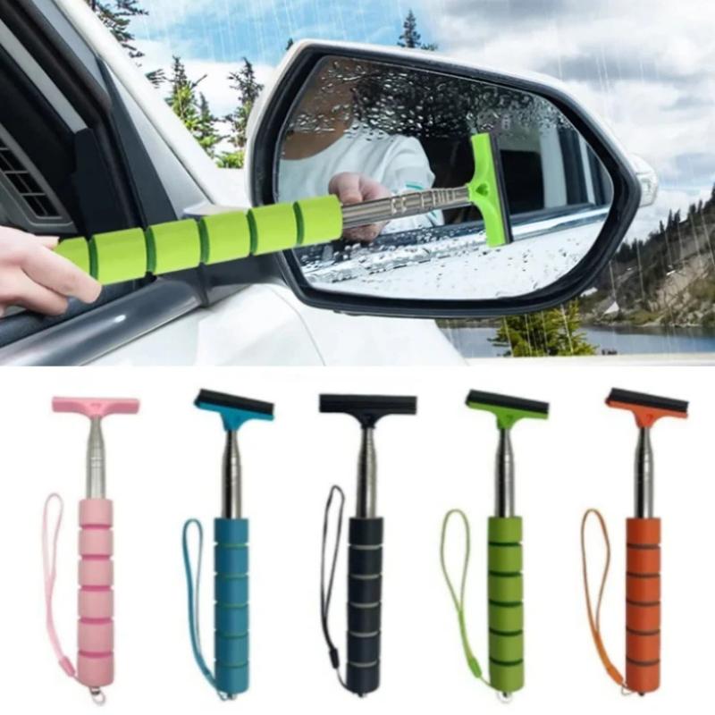 Telescopic Stainless Steel Car Rearview Mirror Wiper with Retractable Brush Head