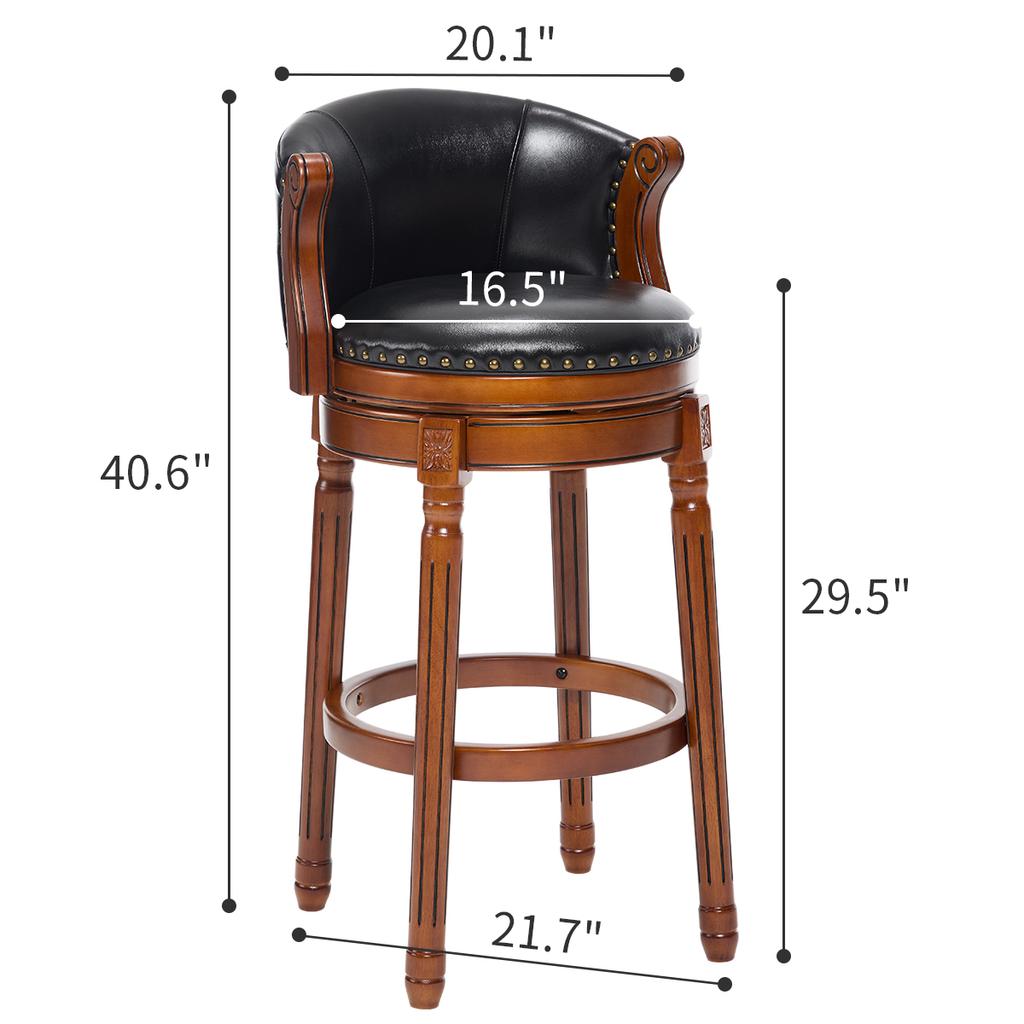 Cow Top Leather Wooden Bar Stools, 360 Degree Swivel Bar Height Chair with Backs for Home Kitchen Counter, Morden Chair Barstools