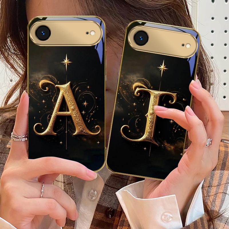 Magical letters "K S A" For IPhone 17Pro Max 16 17 Pro oMax 15 Pro 14 13 Plus 12Mini 11ProMax XR 16E Air Golden glass phone case