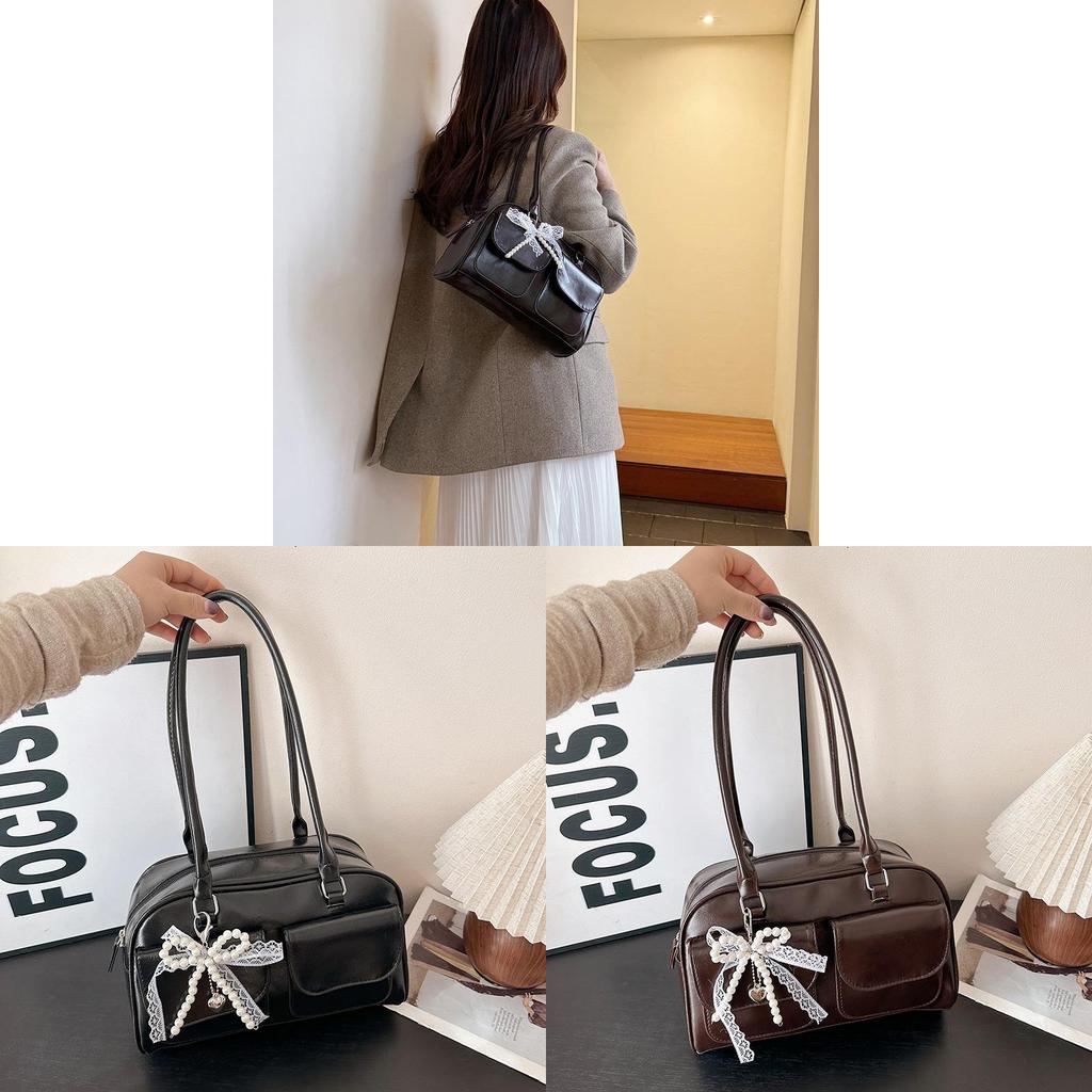 Pu Ladies Shoulder Bag With Pearl Bow Knot For Daily Use