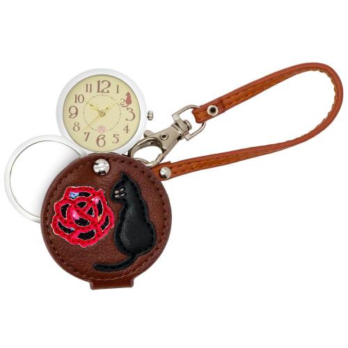 Fieldwork Analog Watch with Rose Cat Design and Bag Charm, with Magnifying Glass, LW039-3, Women's, Brown