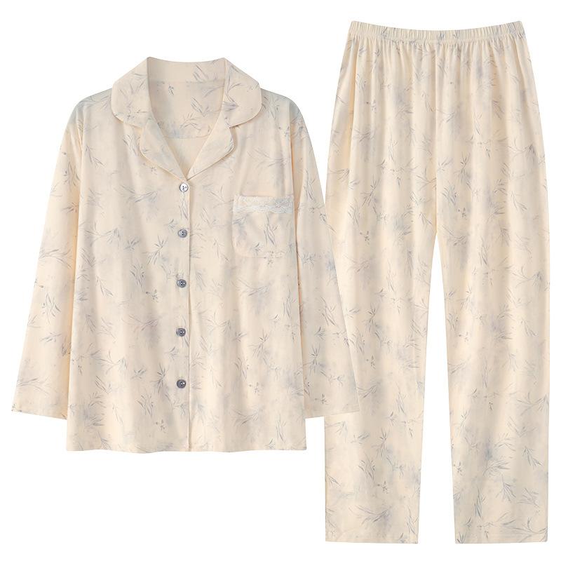 [Hyaluronic Acid] High-end Autumn Pajamas Women's Long-sleeved Modal Cotton Cardigan Silky Women's Loungewear Set