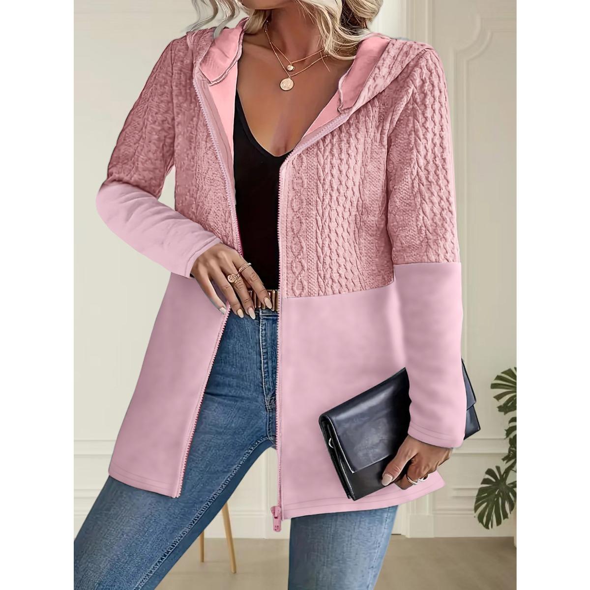 

Women s Solid Color Wavy Paneled Loose Casual Hooded Jacket, Autumn Winter European American Crossbody Outerwear 5XL