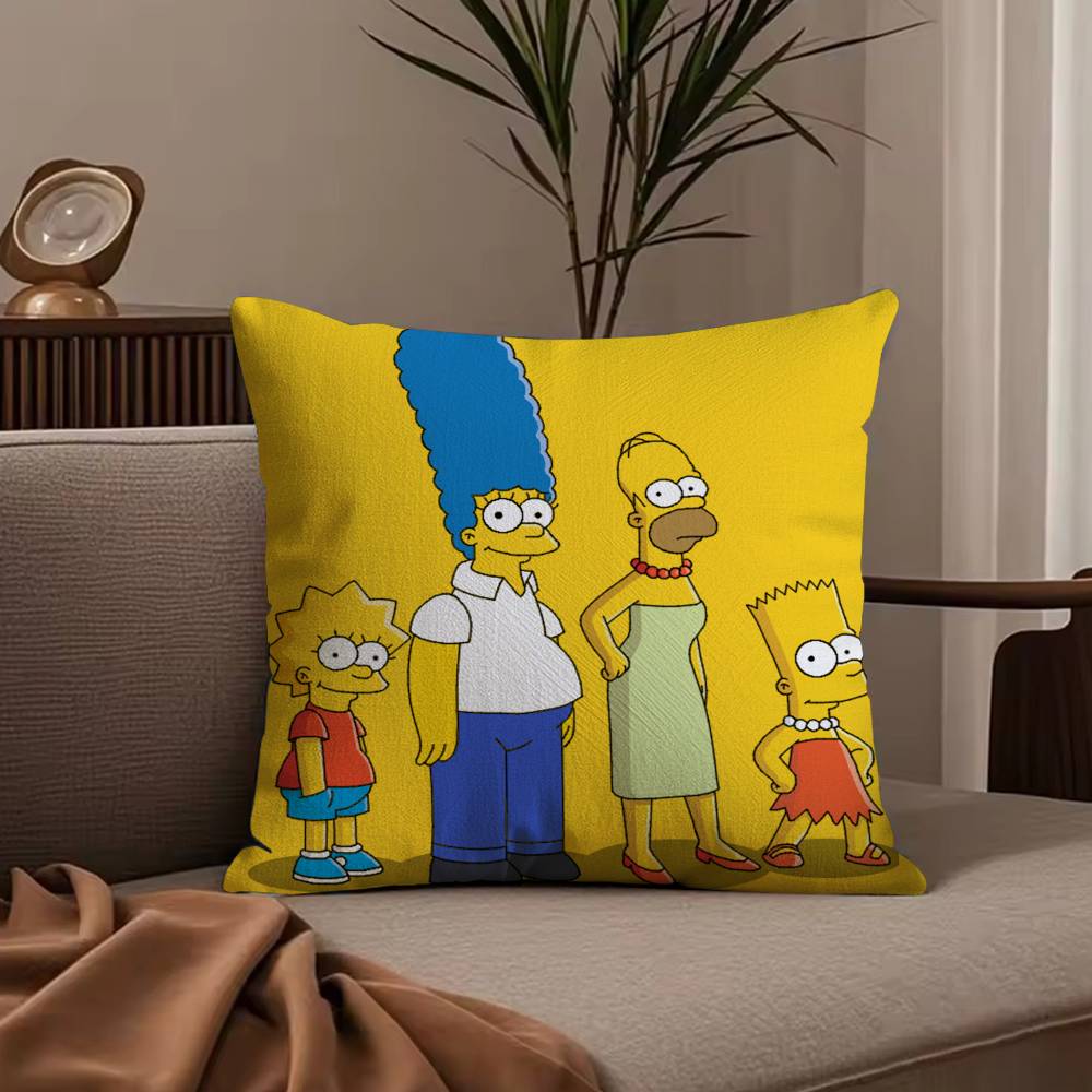 Cartoon The S-Simpsons Pillow Case Anti-dustmite Pillowcase Invisible Zipper Silky Short Plush Sofa Cushion Cover