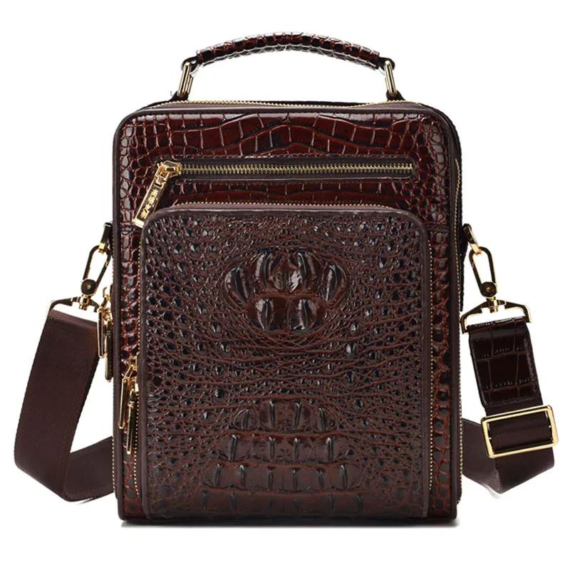 Crocodile Pattern Men s Bag Business Men Shoulder Messenger Bag Casual Handbag Cowhide Leather Vertical Tote Bag Small Briefcase