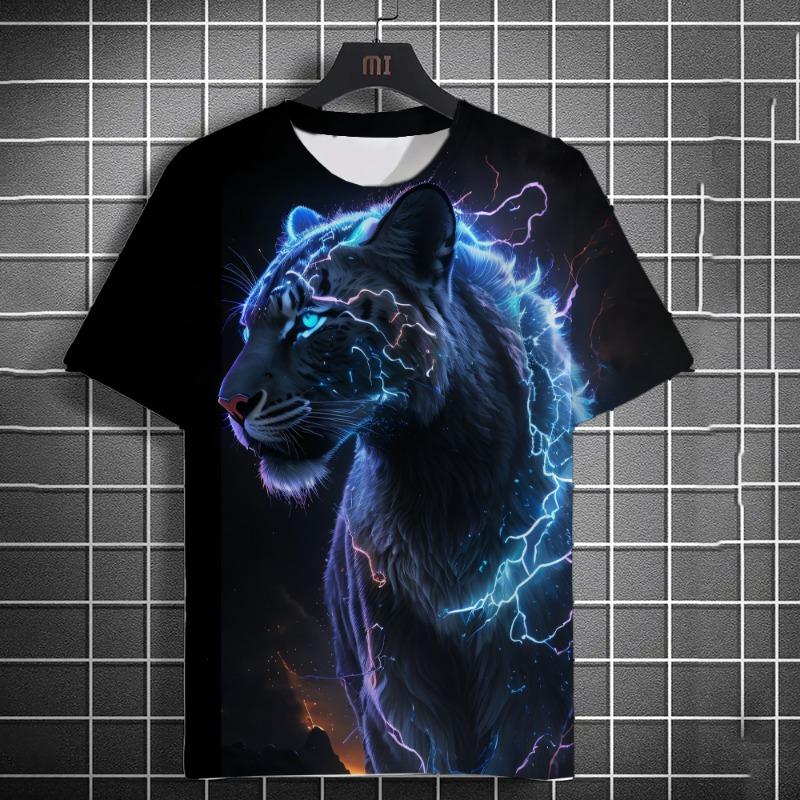 Animal Men's T-shirt 3d Tiger Print Men's Tops Casual Short Sleeve Simple