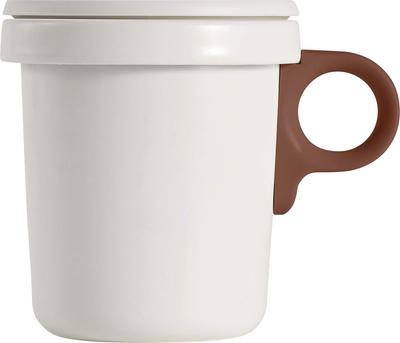 Ovject Camping Outdoor Made In Japan Enamel Mug with Lid, Hook Mug, 360ml, Detachable Handle, White Terracotta (O-EFM-WHTC)
