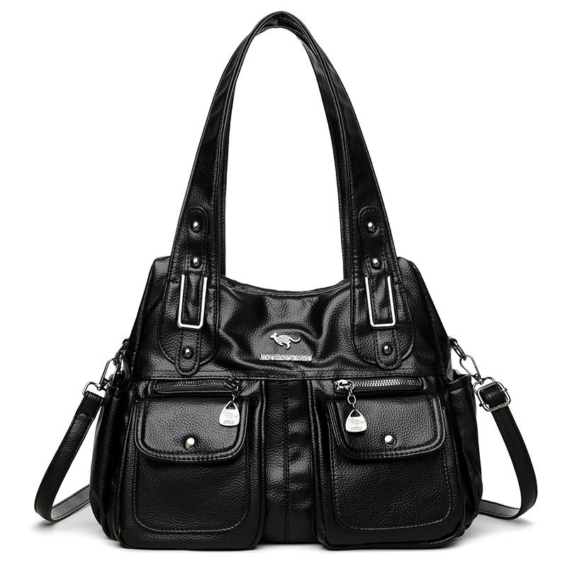 

Мягкая кожа Большая вместимость Сумка через плечо Сумка для женщин среднего возраста Сумка для мамы Сумка для поездок на работу Многокарманная сумка кроссбоди чёрный