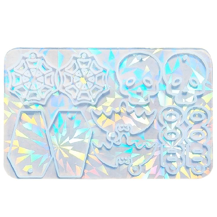 Halloween Skull Resin Molds Handmade Holographic Decorations for Earrings Keychain Hanging Pendant Jewelry Making Tools