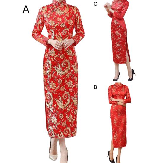 Lady Petticoats Plus Size Women Cheongsam Elegant High Slits Long Cheongsam Classic Chinese Style Women Dress for Weddings Parties