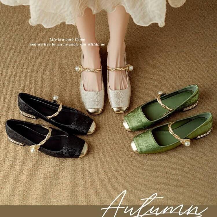 2024 Spring Retro Chinese Style Women's Square Toe Mary Jane Heels