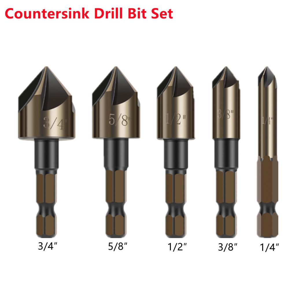 5/10 STÜCKE Sechskantschaft Titanbeschichtet Fünfschneiden Anfasmesser Senkbohrer 6-19mm Holzbearbeitung Punktansenker Werkzeugset